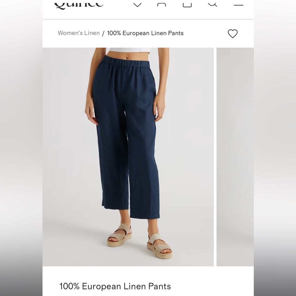 Quince Navy Linen Cropped Pants